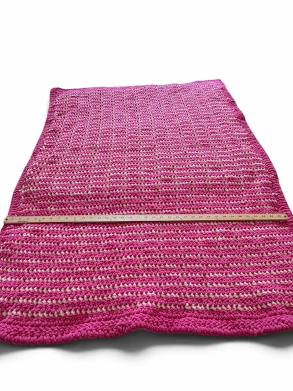 Handmade Chunky Chenille Crochet Blanket Hot Pink White Cozy Throw 57x40 - Picture 3 of 7